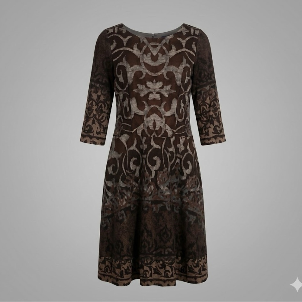 Chris McLaughlin Women's Brown Patterned A-Line Dress